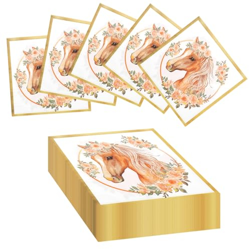 60 Stück Servietten Pferd, Pferde Servietten Kindergeburtstag Pferde Geburtstag Deko, Pferde Thema Pferde Party Kindergeburtstag, Pferde Servietten für Party Deko Tischdeko Geburtstag, 33 x 33cm
