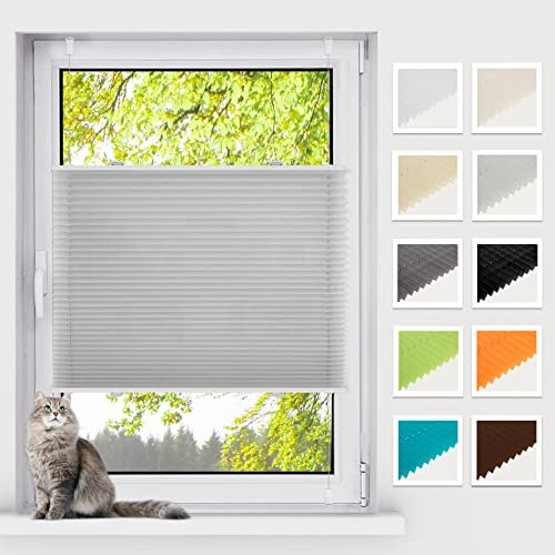 BelleMax Plissee ohne Bohren Klemmfix, Hellgrau 120x110cm(BxH), Easyfix lichtdurchlässig Sichtschutz und Sonnenschutz, Jalousie Plisseerollo mit Klemmträger, Faltrollo für Fenster & Tür