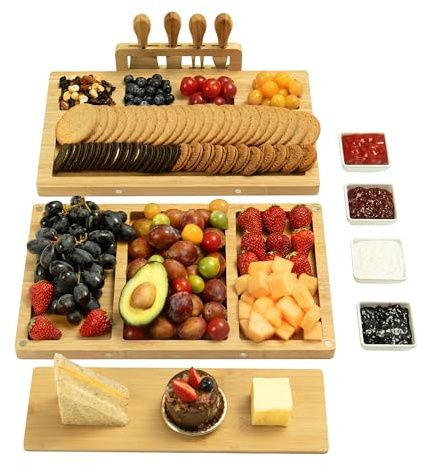 drmvalg Premium Charcuterie Board Cheese Boards Gift Set with Stainless Steel Knives, Slates and Bowls. Housewarming Gift, Wedding Gift for Couple, Bridal Shower Aperitif Board