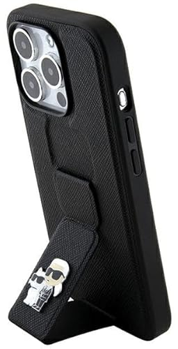 Karl Lagerfeld KLHCP13XGSAKCPK Hülle für iPhone 13 Pro Max 6.7 Schwarz hardcase Gripstand Saffiano Karl&Choupette Pins