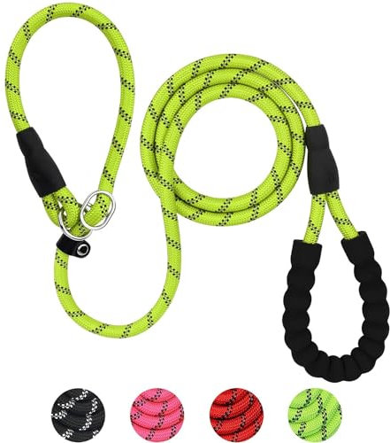 Slip Lead Dog Leash, 2M Reflective Training Dog Lead with Soft Padded Handle, Pet Leash for Small, Medium, Large Dogs and Cats, Green