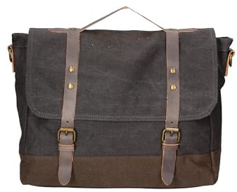 Gave Lux Unisex-Handtasche für Erwachsene. Handwerkliches Produkt. Außenmaterial: Canvas und echtes Leder. Tasche trägt alles. GLX22ZG301123FBG-NERO_BLACK. 30x40x12 cm