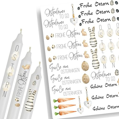 A4 Kerzentattoos Ostern 2025 | Skandi Osterdekoration | Kerzenfolie für Kerzen | Tattoo Folie Danke | Wasserschiebefolie für Stabkerzen | Osterfeuer Osterlicht Osterhase Oster Dekoration DIY