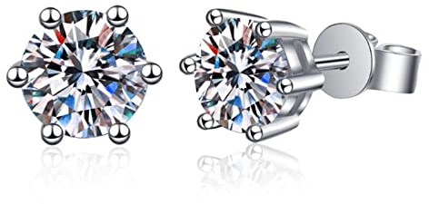 Ohrringe, Ohrringe, Edelstein-Ohrringe, 925er-Sterlingsilber-Ohrstecker, 1 Karat Diamant, klassische Sechs-Zinken-Ohrstecker, Damen-einfacher Diamant-Schmuck, Geschenk
