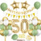 50 Geburtstag Deko Mann Frau, Luftballon Grün Gold, Happy Birthday Banner Wimpelkette, Folienballon Zahl 50, Cake Topper für Party Dekoration