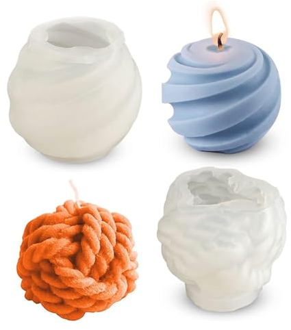 Wilsonzin 2 Stück Kerzenform Silikon Wollknäuel Kerzen Silikonform,3D Knoten Kerzenform Gestrickte Kugel Kerzenform,KerzengießForm Silikon Kerzen Selber Machen Set Spiral Runde Kerzenform