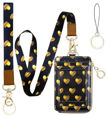 2-in-1-Ausweishalter und Schlüsselband, Umhängeband, Schlüsselband mit Brieftasche, PU-Leder-Ausweishalter mit Hals und Handgelenkband, Reißverschluss-Ausweishülle mit Umhängeband, Schlüsselanhänger,