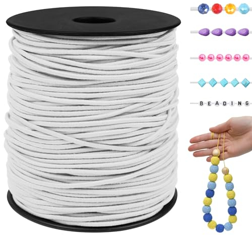 LEREATI Fil Elastique pour Bracelet 1.5mm x 100m Cordon pour Bracelet Élastique Perle Fils Bracelet pour Perles, Bijoux, Collier, Bricolage Artisanat (Blanc)