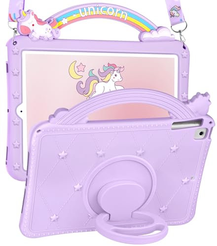 Phonebliss for iPad 6th/5th Generation, iPad Air 1st/2nd Generation, iPad Pro 9.7 Inch - Cute Girls Women Cover with Rotating Stand & Strap Design Silicone Case