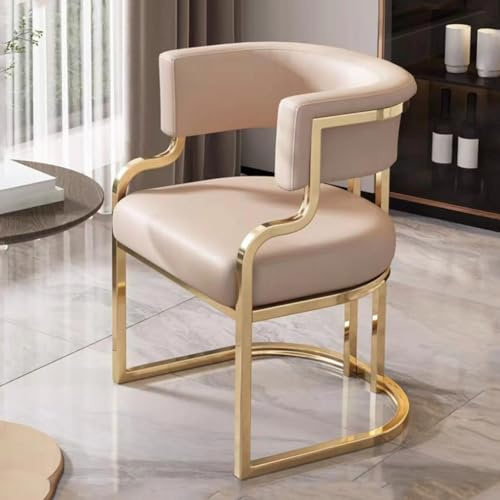 YCKEGEW Leder Modern Tub Chair Gepolsterter Sessel Für Wohnzimmer,Esszimmer Stühle Gästestühle Für Rezeption Einzelner Sofasessel Mit Goldenen Metallbeinen(Flesh)