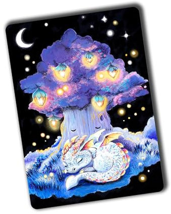 TinyTami Süsser Drache mit Zauberbaum Postkarte, Lichterdrache, samtig weiche Oberfläche, A6