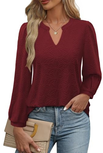 Cerrlop Blusen und Tuniken Damen 2024: Lässig Schönes Elegant Eyelet Öse Shirt - Doppellagige Tunika Länge Locker Langarmshirt - Einfarbig Herbst Büro Oberteile Damen Arbeit - Business Bekleidung