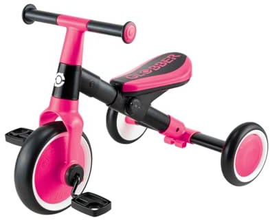Globber - Tricycle Learning 2 en 1 - Tricycle 1er âge évolutif et draisienne pour Les Tout-Petits de 1 à 3 Ans, Rose Fushia