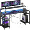 Bestier 140 CM Computer Desk with Power Outlets & LED Lights with Monitor Shelf Gaming Desk with Shelves Writing Desk with Storage Office Desk &Workstation for Home Office Bedroom