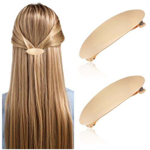 2 Stück Französische Haarspangen Damen, Damen Haarspange, Gold Dutt Haarspange Metall Haarhalter Clips Minimalistische Haarspangen Dekorativer Haarschmuck für Frauen und Mädchen (Gold)