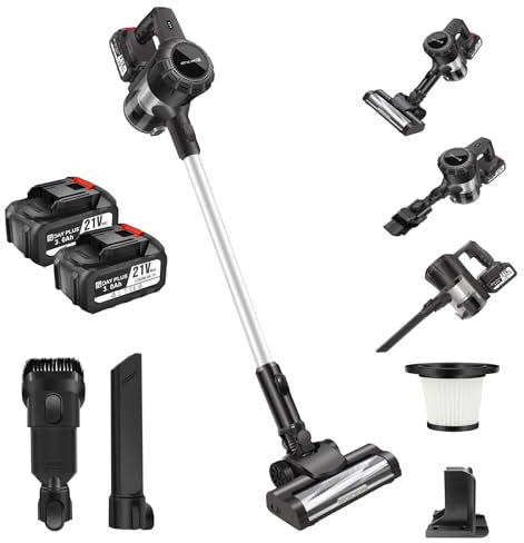 Aspirateur Sans Fil 21V | 90 minutes D'autonomie | 3-en-1 Aspirateur à Main Vertical | Batterie 6000mAh | LED Aspirateurs Légers Pour Sols en Bois dur Moquette Voiture Poils D'animaux Domestiques