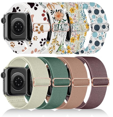 chinbersky 8 Pezzi Cinturino Compatibile con Cinturino Apple Watch 44 mm 42mm 45mm 46mm 49mm, Regolabile Sportiva Nylon Elastico Cinturino per iWatch Ultra 2/Ultra Serier 10 9 8 7 6 SE 5 4 3 2 1