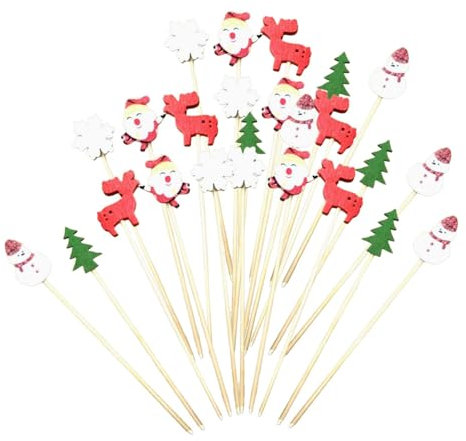 Zuasdvnk Palillos de cóctel de Navidad, palillos de cóctel de Navidad, 100 x aperitivos, árbol de Navidad, copos de nieve, Papá Noel, alce, muñeco de nieve, palillos de fiesta, 11,9