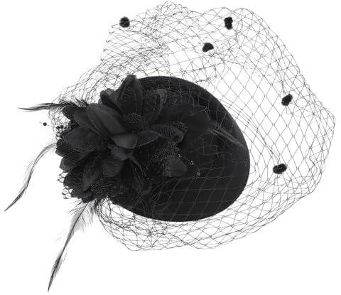 WATIIFUFU 1stk Zylinder Fascinator-hüte Vintage-hüte Halloween-schleierhut Spitzenschleier Für Bräute Haarschmuck Mit Blumen Mesh-Hut Blumenhaarspangen Für Frauen Vintage-schmuck Feder Black
