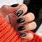 DMQ Square False Nails Medium, 24Pcs Black French Tip Press on Nails Glossy Pure Color Gel Fake Nails, Natural Black Glue on Nails Full Cover Acrylic Oval Stick on Nail for Women and Girls