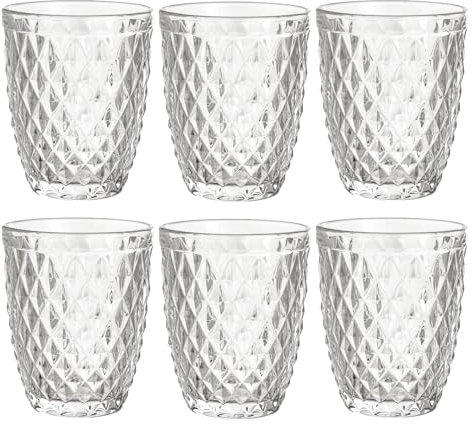Baroni Home Set 6 pz di Bicchieri in Vetro Decorati con Rifiniture in Rilievo 30 CL, Bicchieri Eleganti Lavabili in Lavastoviglie, 8x8x10 cm, Rombi