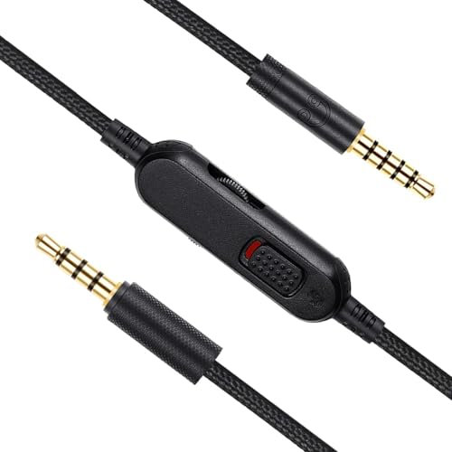 Knomix G Pro X Cord Gaming Headset Cable Replacement for Logitech G Pro / G433 / G233, 3.5mm(1/8) Nylon Braided Wire with Inline Mute Switch and Volume Controller, 2M 6ft Long