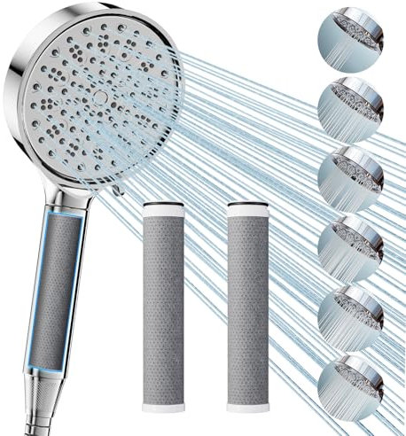 Cobbe Filtro Soffione Doccia con Tubo, Doccetta con 3 Filtri in Carbonio, 6 Tipi di Getto, ad Alta Pressione, con Filtro Contro il Calcare per Acqua Dura, Rimuove il 99% del Cloro (Cromato)