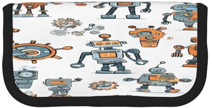 ZXMDZTSS Federmäppchen aus Segeltuch mit niedlichem Cartoon-Roboter, stilvolles zweifarbiges Design, Make-up- und Schreibwaren-Organizer für Schule, Reisen, Schwarz , Einheitsgröße, Reisetasche