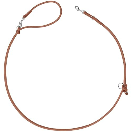 HUNTER Verstellbare Hundeführleine SOHO Round MINI, Farbe: Cognac, Rindsleder, 3-Fach verstellbar, weich & geschmeidig, leicht & robust, für kleine Hunde & Welpen, Made in Germany, Größe: 6/200