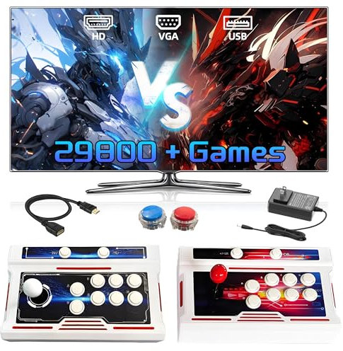 29800 in 1 Console di gioco retrò,Console Box Bluetooth per maniglia senza fili/TV/PC/proiettore/Console,3-4 giocatori,1280*720 HD Joysticks Divisi,Ricerca/Nascondere/Salvare/Caricare/Pausa gioco