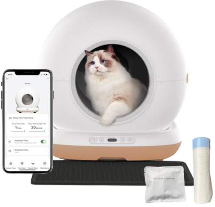 WeeKett Smart Cat Litter Box, Self Cleaning, App Control, 75L, Automatic | UV disinfectant, odour control, weight sensor and infrared pause, health monitoring, quiet, clumping litter