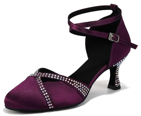 ZYXWVU Scarpe da Ballo Latino da Donna Punta Chiusa Raso Professionale Salsa Tango Valzer Scarpe Ballo de Sala Viola, 36.5 EU