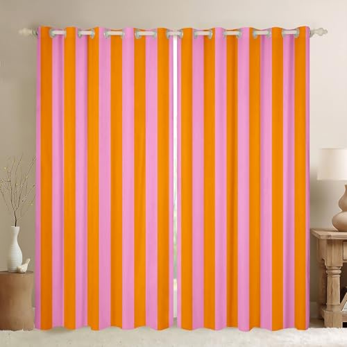 Homemissing Kinder Rosa Orange Vorhänge 137x117cm Abstrakt Blickdichte Vorhänge für Jungen Mädchen Teenager Schlafzimmer Dekor Streifen Gardinen Frauen Männer Geometrische