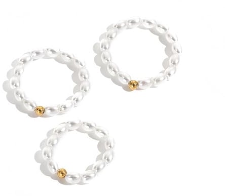 VYNZOR Pearly Ring, Elastischer Anti-Stress Ring aus wasserfesten Perlen, Eleganter Ring mit Keshi Perlen, Geschenke für Damen, Anxiety Ring (Weiß)