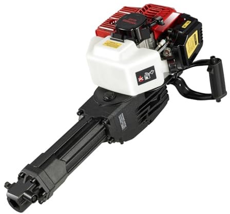 Abbruchhammer 1900W – Benzinbetrieben, 52ccm 2-Takt Motor, mit Spitzmeißel und Flachmeißel, Schwarz Rot, für Gesteinsabbruch und Betonabbruch
