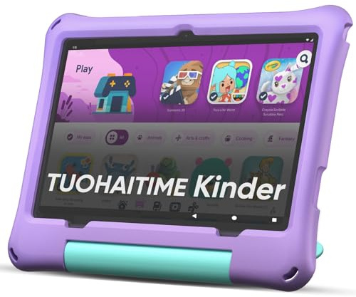 TUOHAITIME Tablette pour Enfants 10,1 Pouces sous Android 16 avec 30 Go RAM + 64 Go ROM, Extensible jusqu'à 2 to,contrôle Parental,GPS,Face ID,Wi-FI 6,processeur Octa-Core, avec étui Eva (Violet)