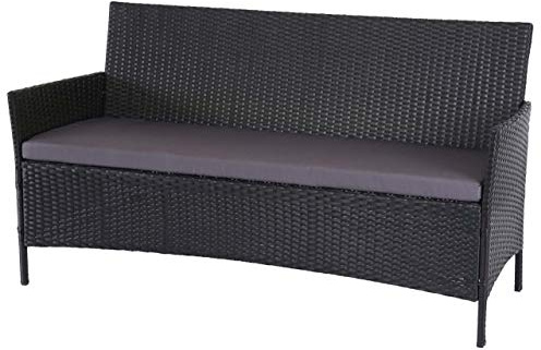 PROREGAL 3-Sitzer Poly-Rattan Gartenbank Halden | HxBxT 82x154x60cm | Sitzbank Bank | Anthrazit | Kissen Anthrazit