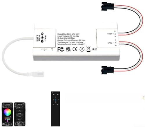 Eawfgtuw LED Digital Strip Controller mit Mikrofon für ESP32 für ESP8266, 100+ Soundmodi, für WLED App Remote, DC 5V-24V 12A Max, für WS2812B WS2811 SK6812 adressierbares Licht, Weiß (A)
