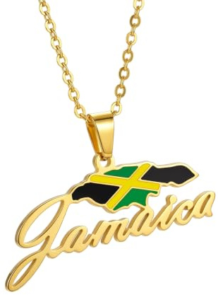 Jamaica Map Pendant Necklace | Jamaica Patriotic Country Flag Pendant Jewelry, Flag Region Map for Women Men