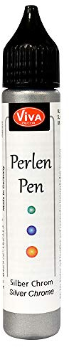 Viva Decor Perlen Pen (Chrome argent, 28ml) - Stylo à perles 3D - marqueur textile pour peindre des T Shirt ou des textiles - peinture décorative - stylo à perles 3D - Fabriqué en Allemagne