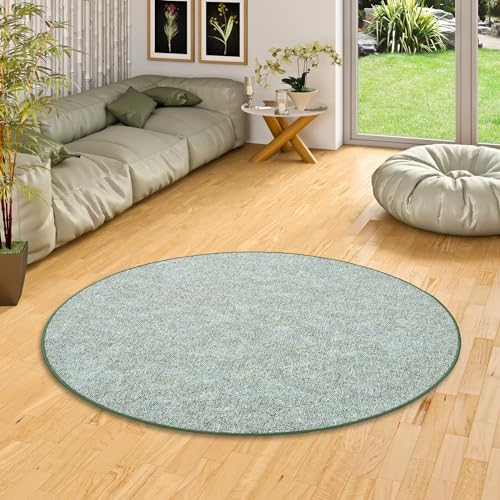 Memory Schlingen Teppich Grün Meliert Rund in 7 Größen