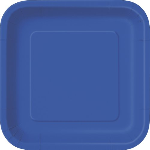 Unique Party - 31495 - Paquet de 16 Assiettes Carrées en Carton - 18 cm - Bleu Roi