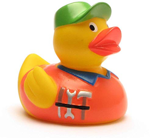 Duckshop I Badeente Hausmeister I Quietscheente I L: 7,5 cm I inkl. Quietscheentchen-Schlüsselanhänger im Set I Geschenk für Facility Manager I Präsent Sammler I Für Handwerker
