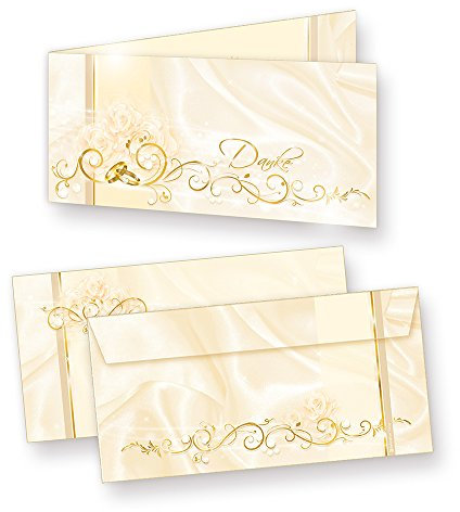 tatmotive Danksagungskarten Hochzeit PERLMUTT (10 Sets) sehr elegante Dankeskarten für Hochzeit, inkl. Dreieckstaschen für Ihr Hochzeitsbild