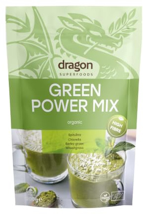 Dragon Superfoods Green Power Mix - Spirulina, Chlorella, Gerstengras und Weizengras. 100% Bio, Gluten free und Vegan - 200g