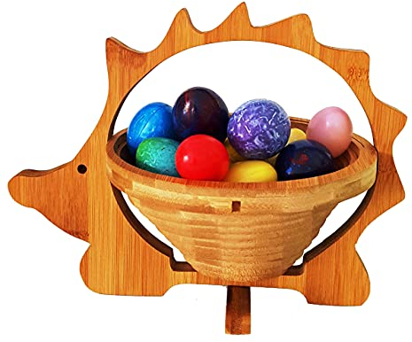 Cesta Plegable Erizo 30 X 30cm de Madera Bambú Cuenco Frutero Frutas Decoración Cajón Verduras Plato Fruta,Ideal También como Platillo para Ollas,Sartenes Etc. a Través la Técnica Plegado,Ahorro