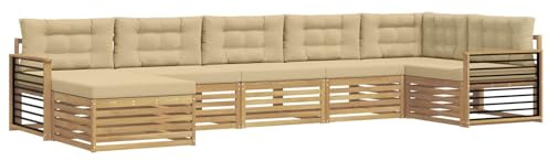 vidaXL Outdoor-Sofagarnitur mit Kissen 7 pcs Weiß und Beige, Garten-Sofaecke, modernes Outdoor-Mobiliar, wetterfestes Lounge-Set, Terrasse mit Komfort