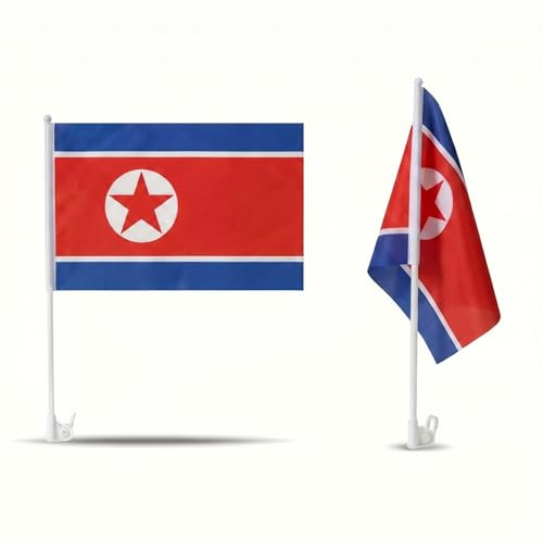 2er Set Auto Fahne Nordkorea - Autofahnen Nordkoreanische Flagge 30 x 45 cm, Fußball Fanartikel, WM & EM, Länderflagge Nordkorea