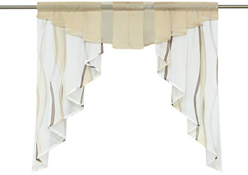 HongYa Tunnelzug Scheibengardine transparenter Voile Kurzgardine für Kleinfenster H/B 100/100 cm Creme Braun