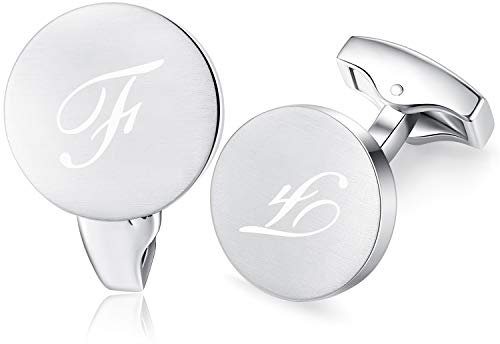 Honey Bear Briefe Initialen Buchstabe manschettenknöpfe Herren Edelstahl Hochzeit Cufflinks Manschettenknopf Gebürstetes Silber (F)